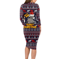 Funny Donkeys Christmas Long Sleeve Bodycon Dress Merry Kissmyass - Wonder Print Shop