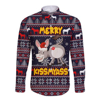 Funny Donkeys Christmas Long Sleeve Button Shirt Merry Kissmyass - Wonder Print Shop