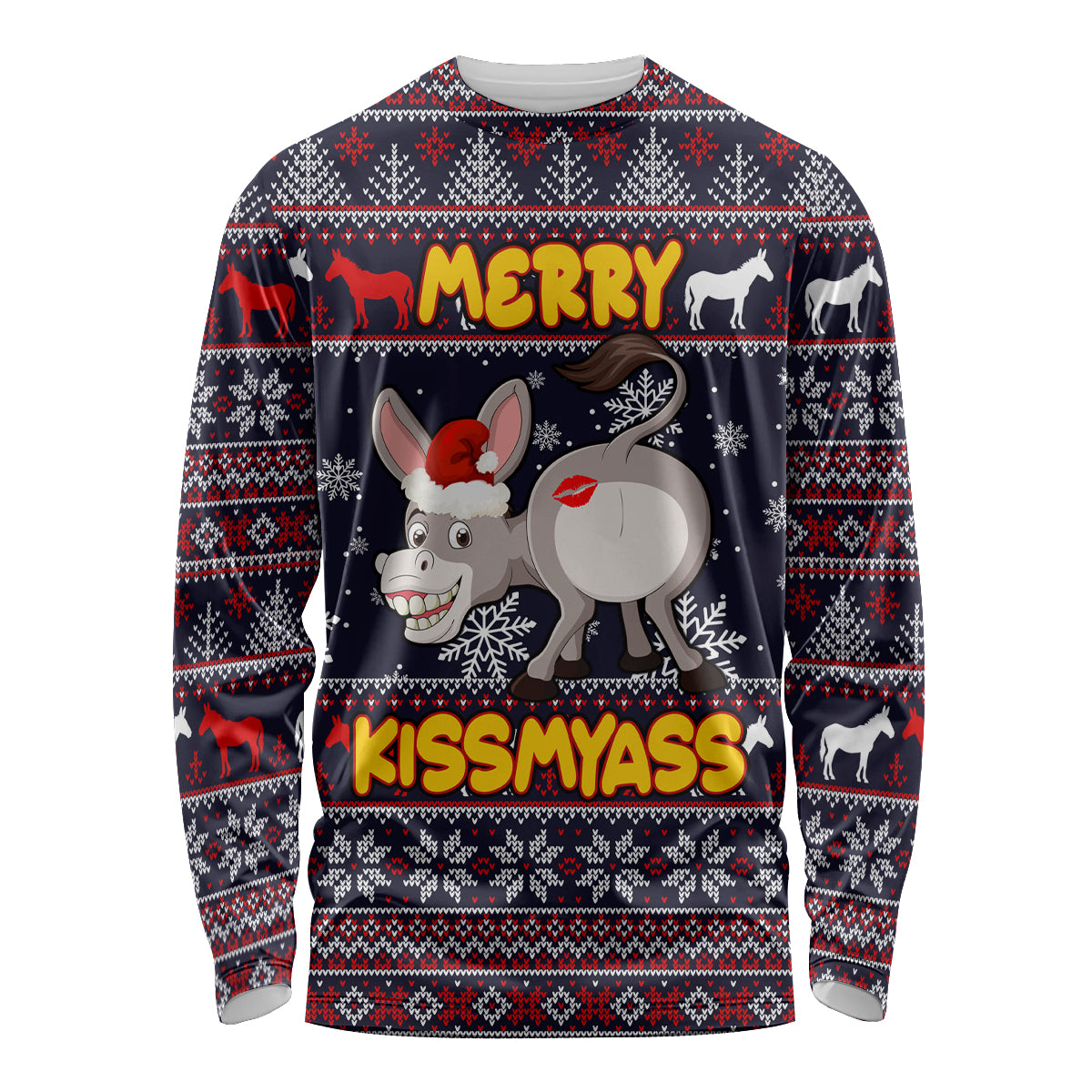 Funny Donkeys Christmas Long Sleeve Shirt Merry Kissmyass - Wonder Print Shop