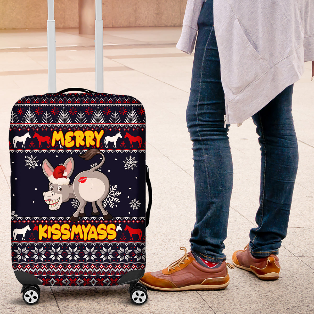 Funny Donkeys Christmas Luggage Cover Merry Kissmyass - Wonder Print Shop
