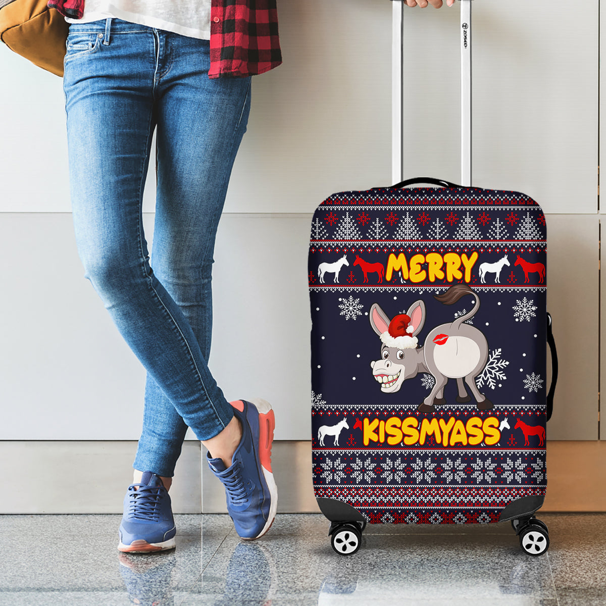 Funny Donkeys Christmas Luggage Cover Merry Kissmyass - Wonder Print Shop