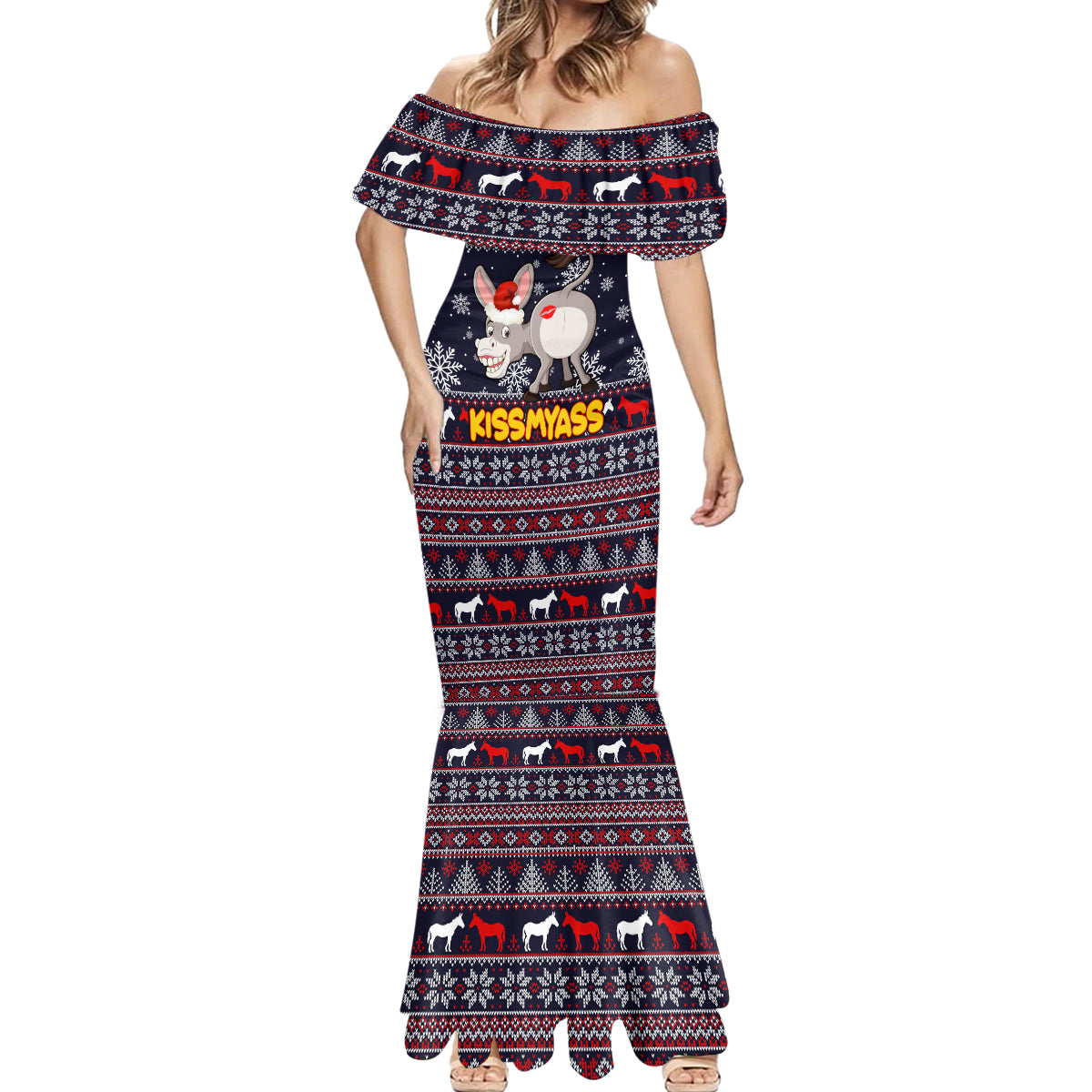Funny Donkeys Christmas Mermaid Dress Merry Kissmyass - Wonder Print Shop
