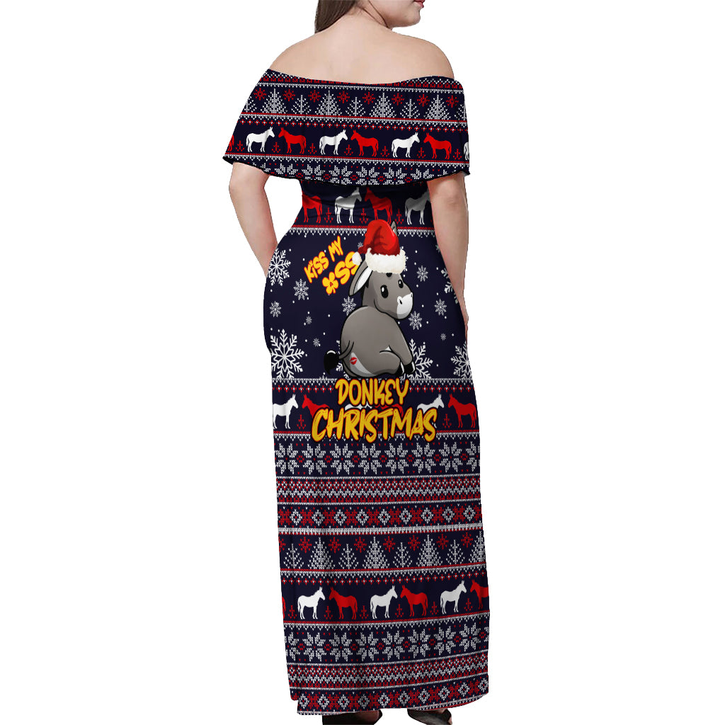 Funny Donkeys Christmas Off Shoulder Maxi Dress Merry Kissmyass - Wonder Print Shop