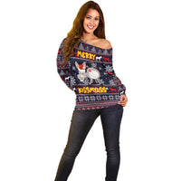 Funny Donkeys Christmas Off Shoulder Sweater Merry Kissmyass - Wonder Print Shop