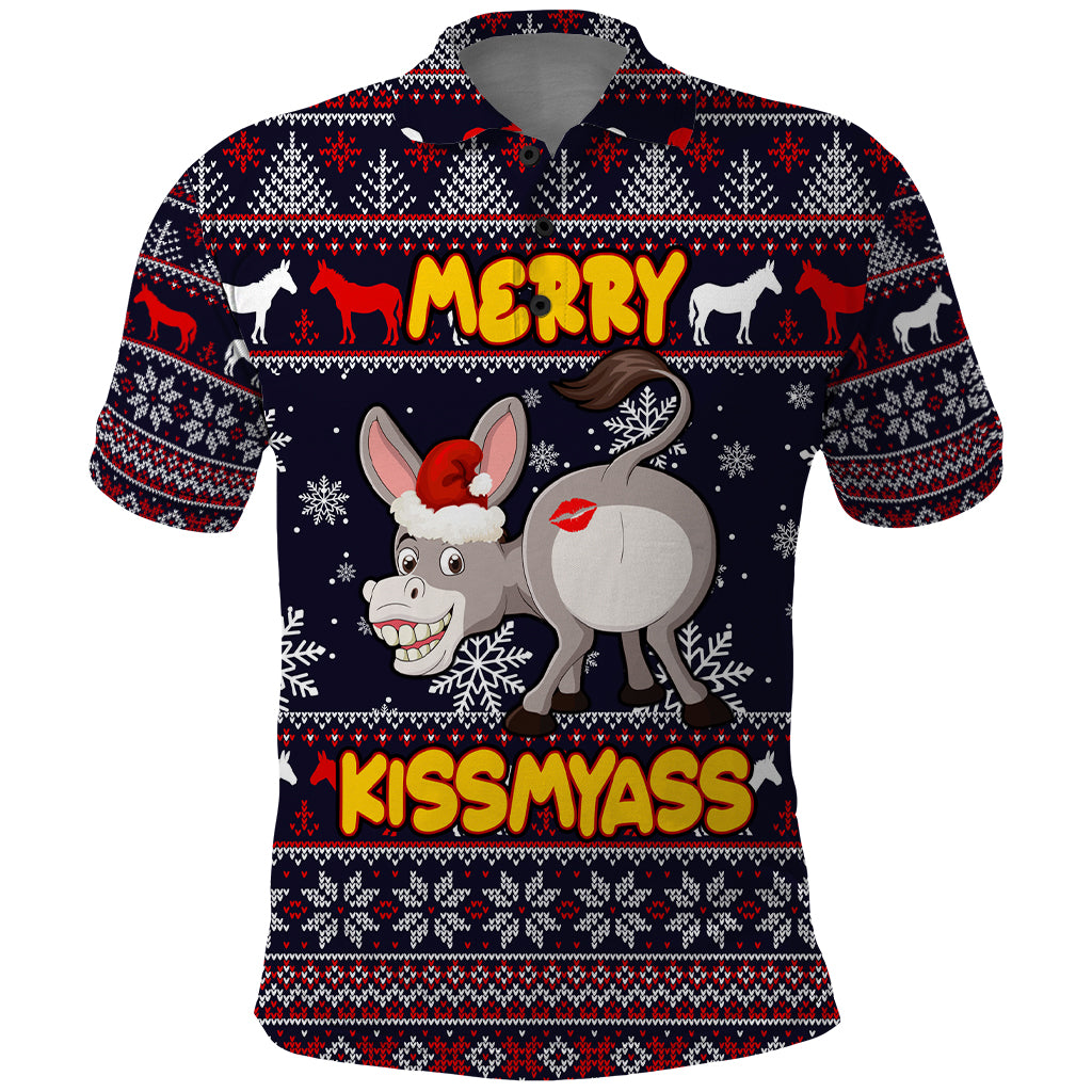 Funny Donkeys Christmas Polo Shirt Merry Kissmyass - Wonder Print Shop