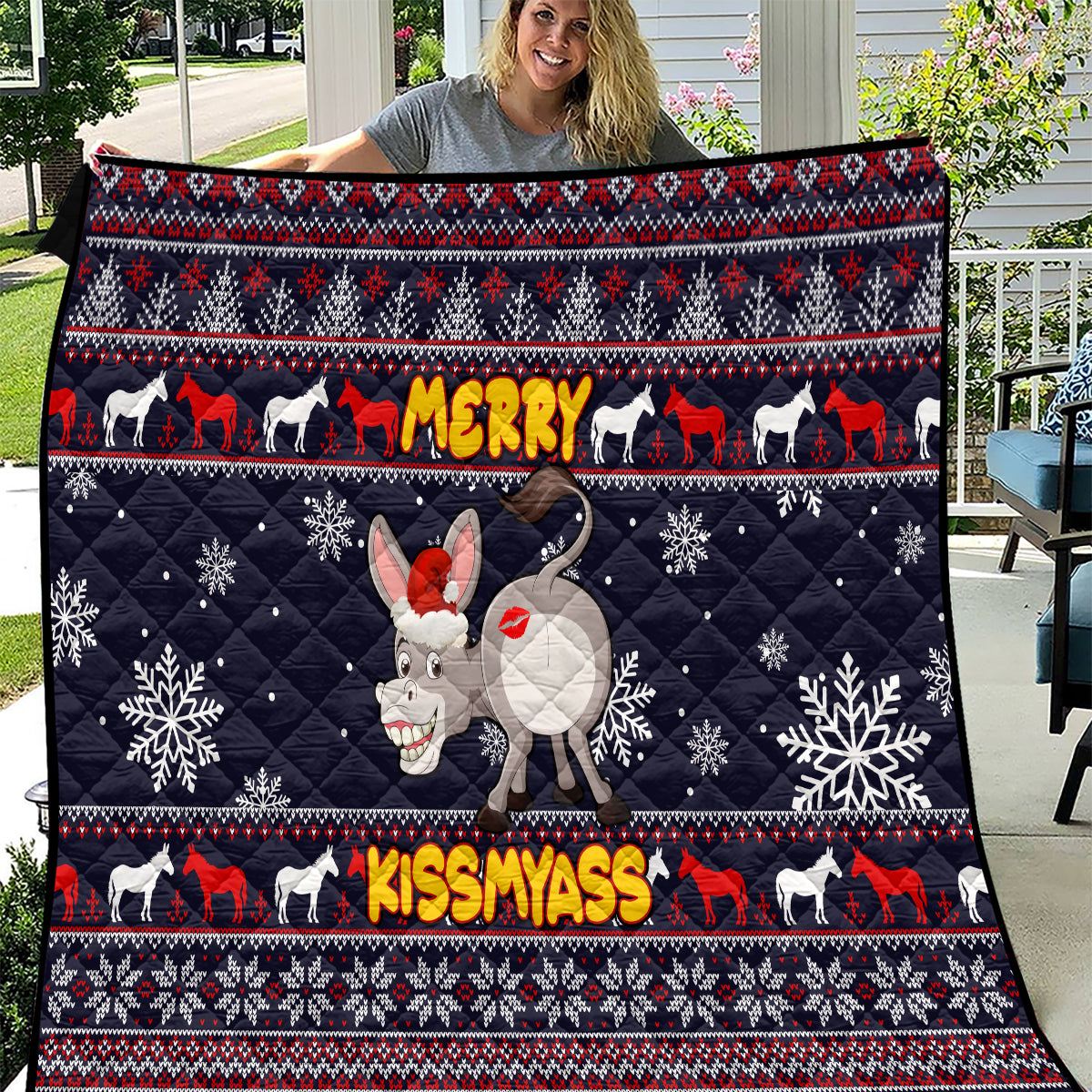Funny Donkeys Christmas Quilt Merry Kissmyass - Wonder Print Shop