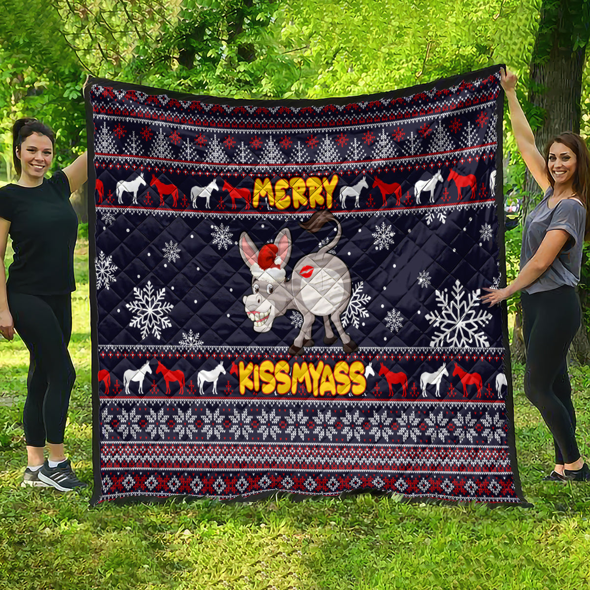 Funny Donkeys Christmas Quilt Merry Kissmyass - Wonder Print Shop