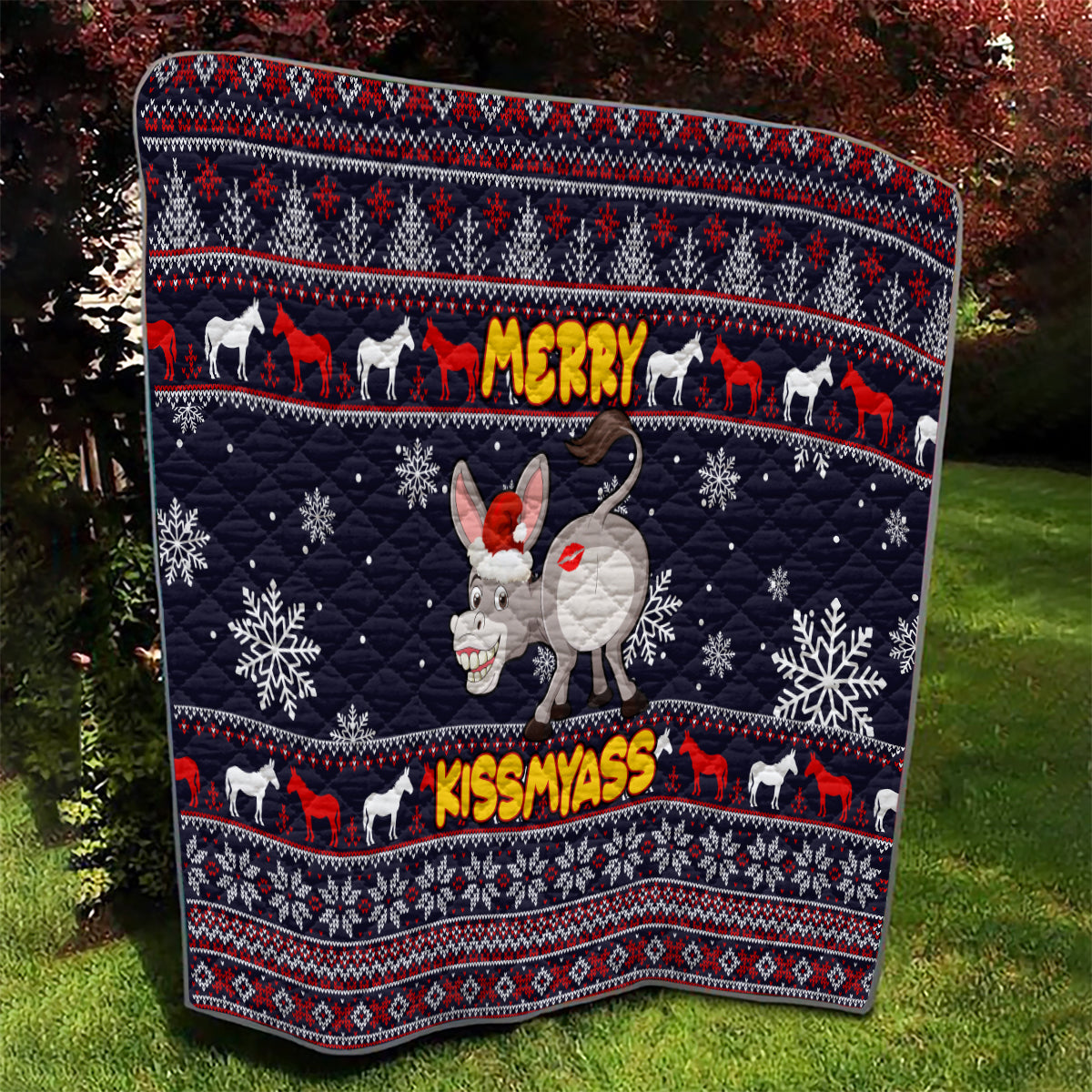 Funny Donkeys Christmas Quilt Merry Kissmyass - Wonder Print Shop