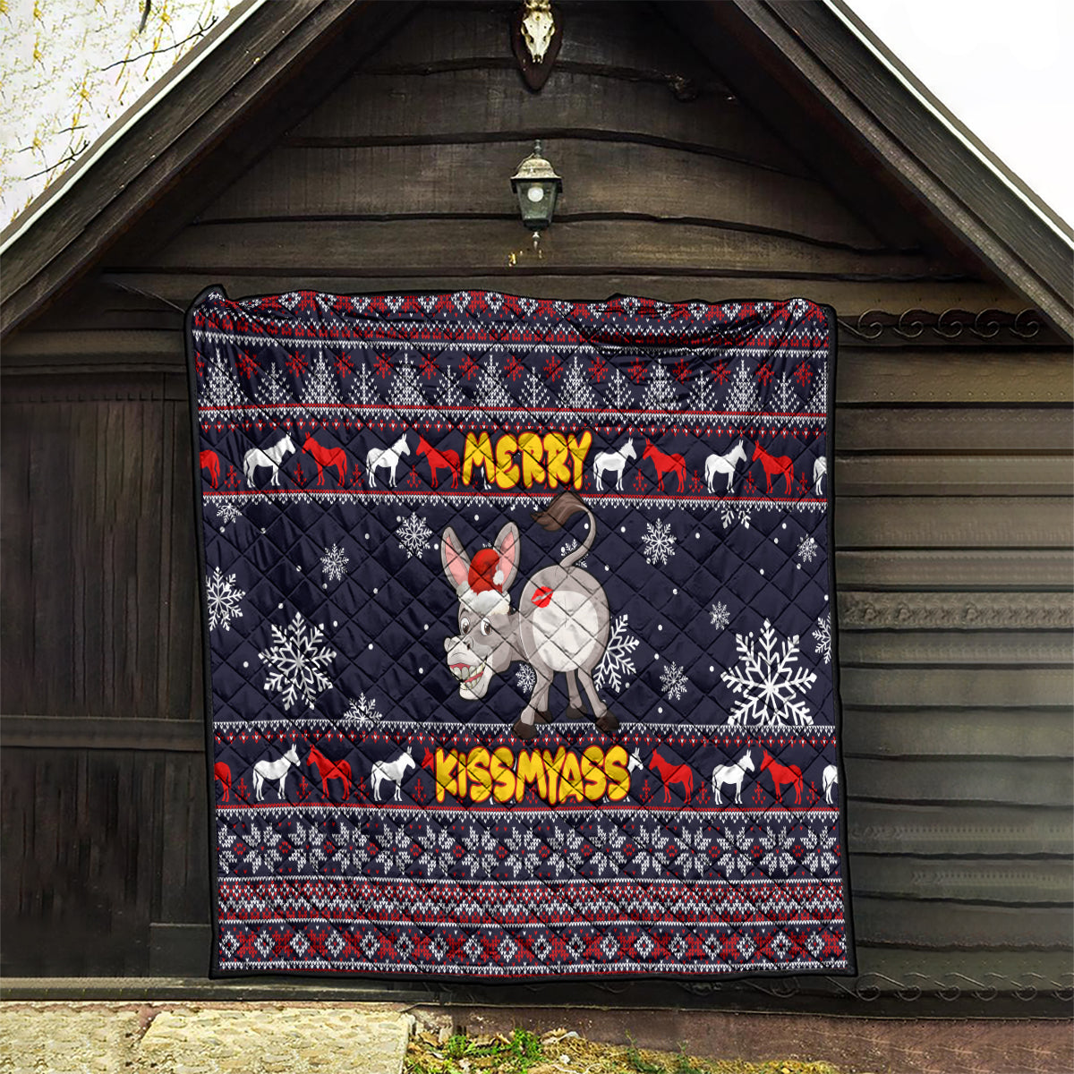 Funny Donkeys Christmas Quilt Merry Kissmyass - Wonder Print Shop