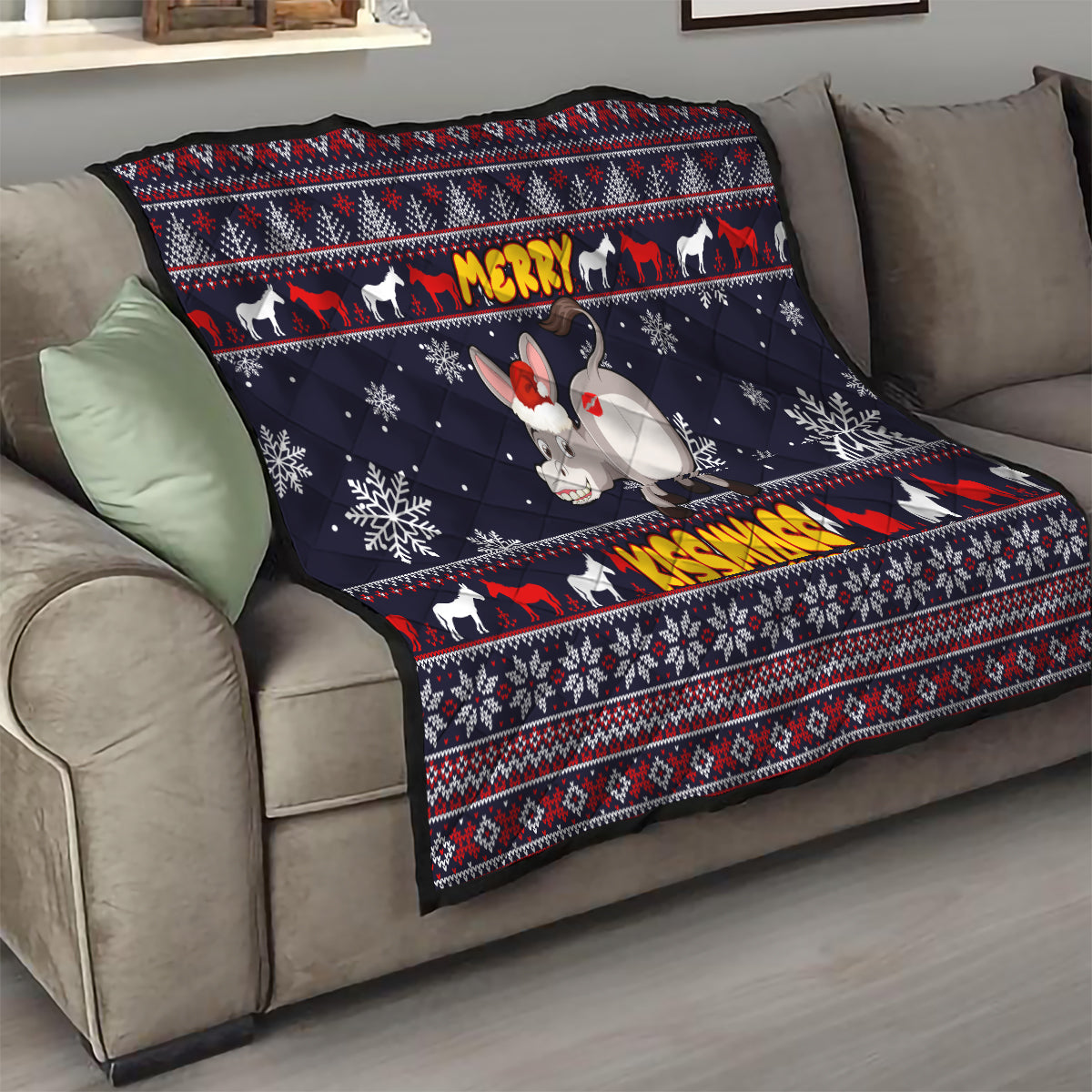 Funny Donkeys Christmas Quilt Merry Kissmyass - Wonder Print Shop
