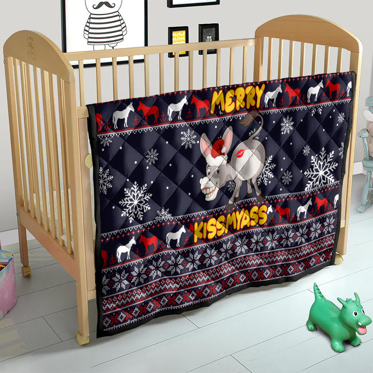 Funny Donkeys Christmas Quilt Merry Kissmyass - Wonder Print Shop
