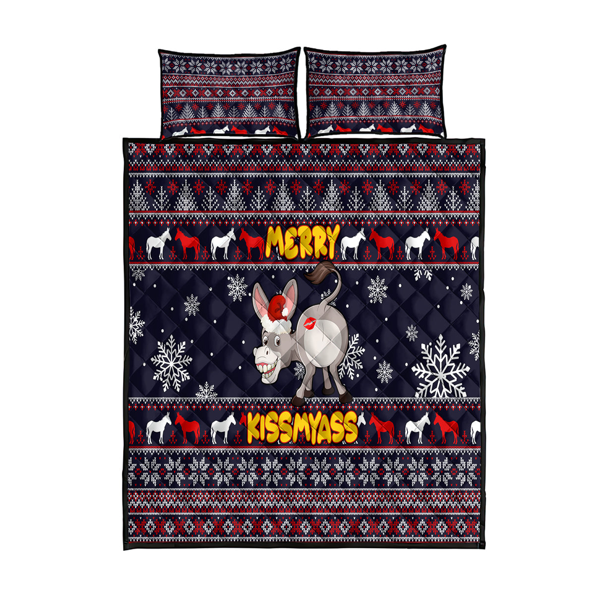 Funny Donkeys Christmas Quilt Bed Set Merry Kissmyass - Wonder Print Shop
