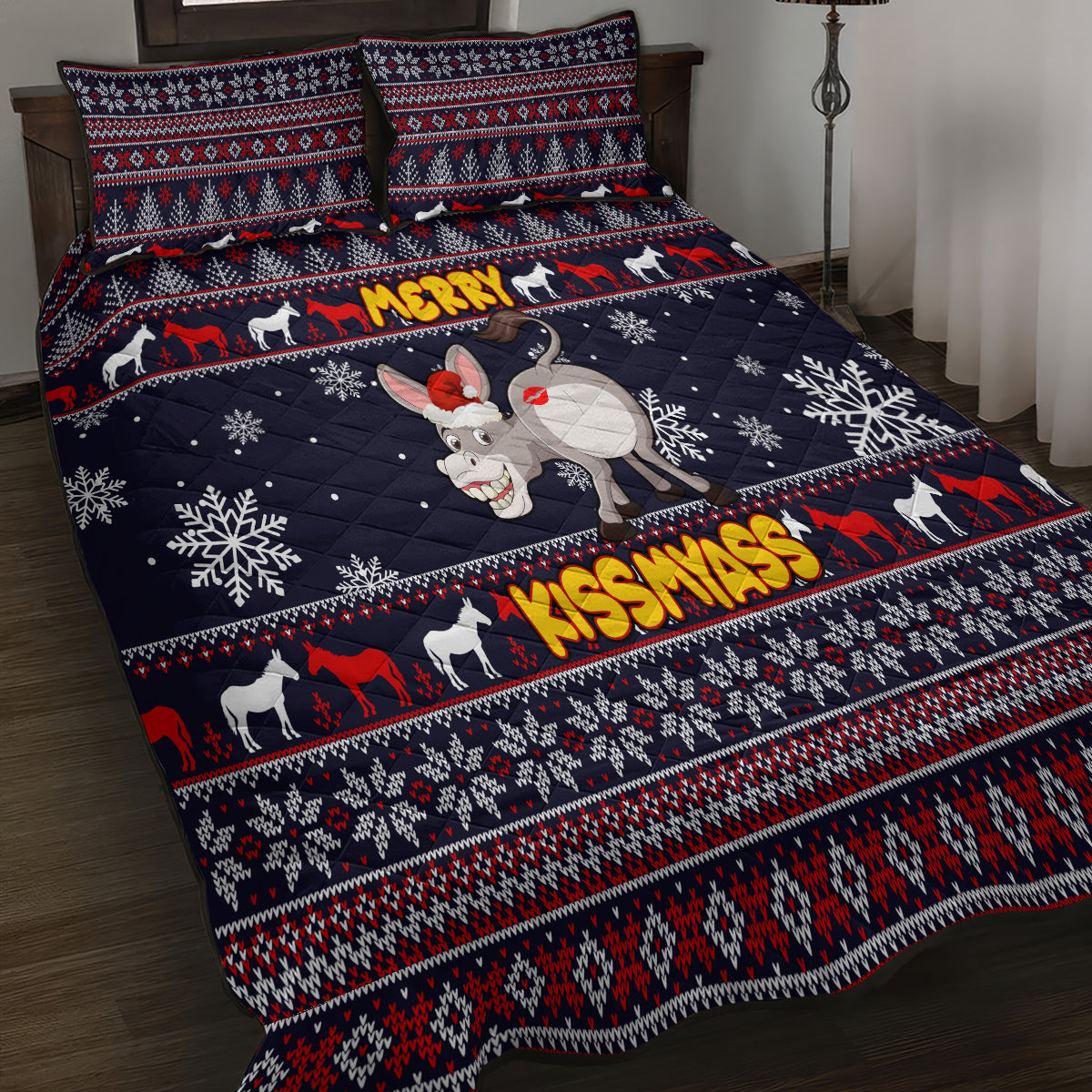 Funny Donkeys Christmas Quilt Bed Set Merry Kissmyass - Wonder Print Shop