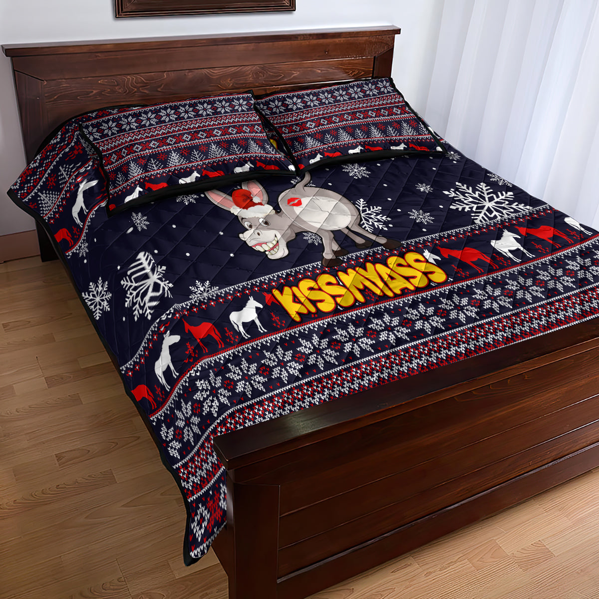 Funny Donkeys Christmas Quilt Bed Set Merry Kissmyass - Wonder Print Shop