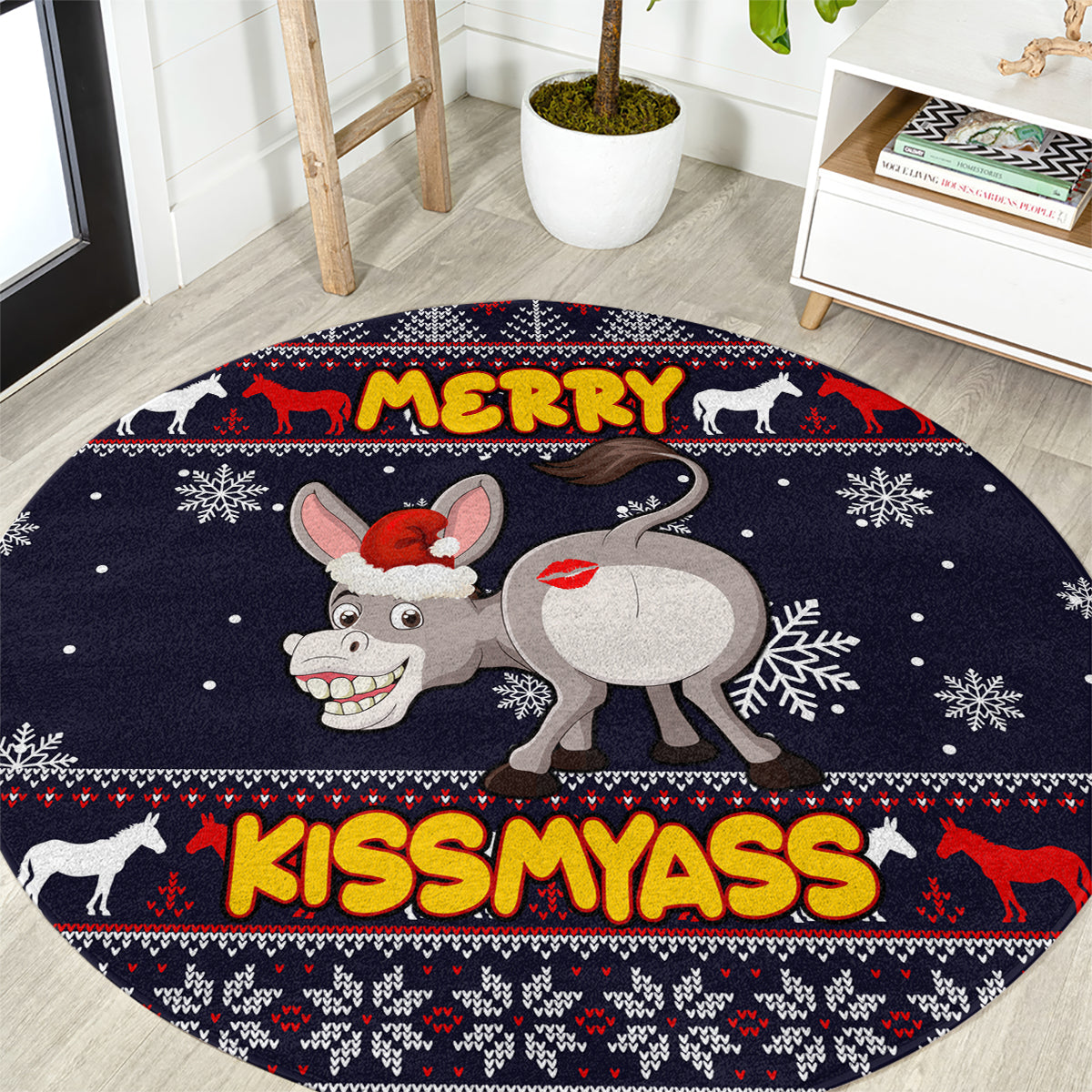 funny-donkeys-christmas-round-carpet-merry-kissmyass