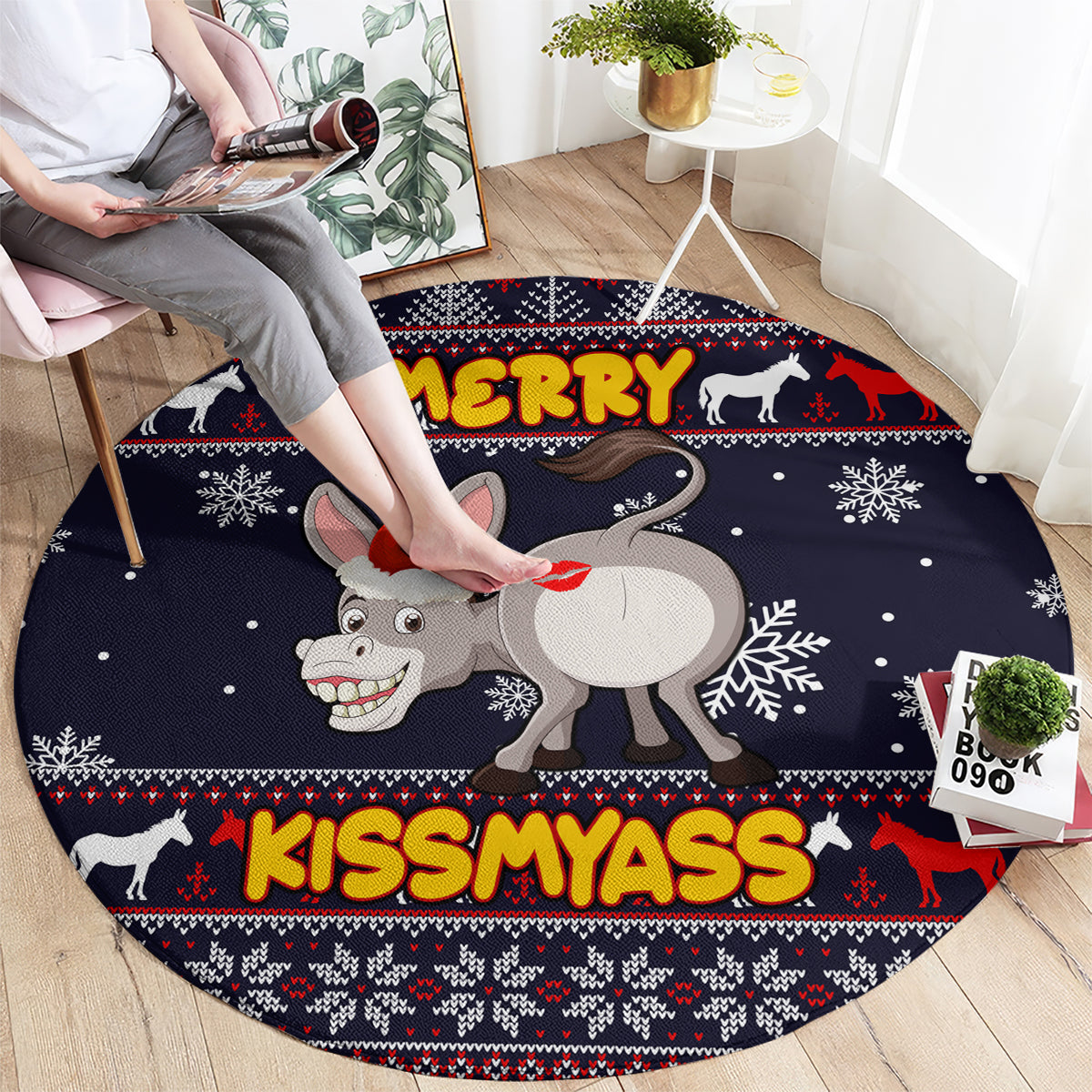 funny-donkeys-christmas-round-carpet-merry-kissmyass