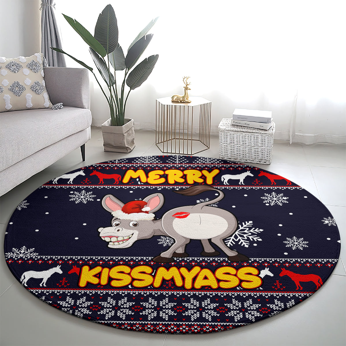 funny-donkeys-christmas-round-carpet-merry-kissmyass