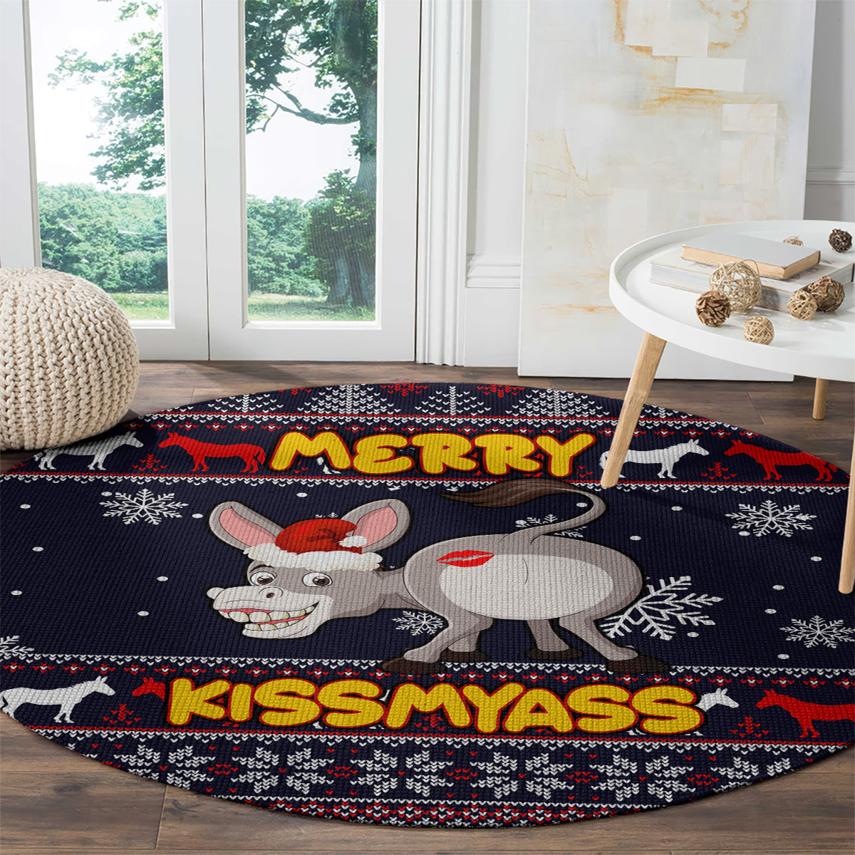 funny-donkeys-christmas-round-carpet-merry-kissmyass
