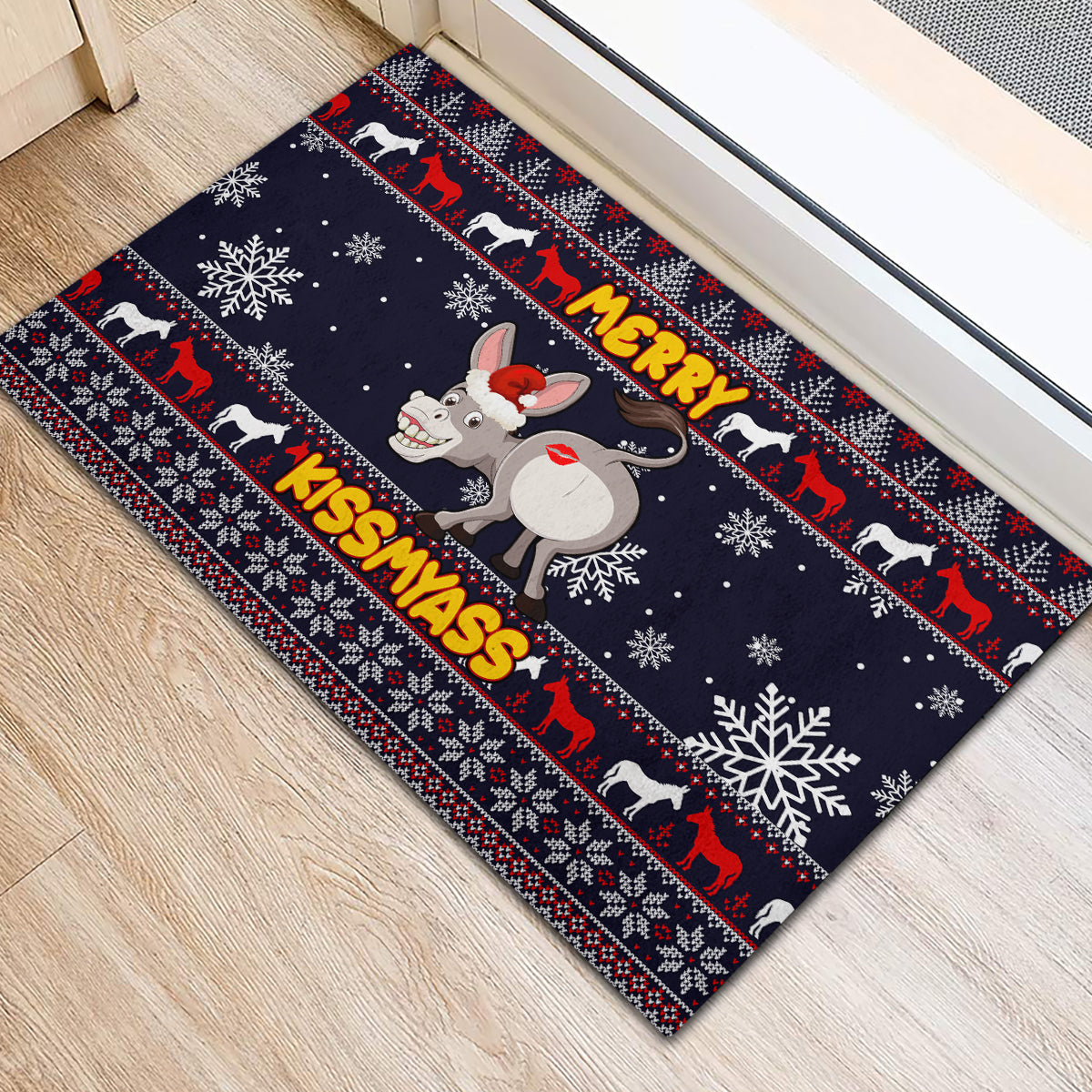 Funny Donkeys Christmas Rubber Doormat Merry Kissmyass - Wonder Print Shop