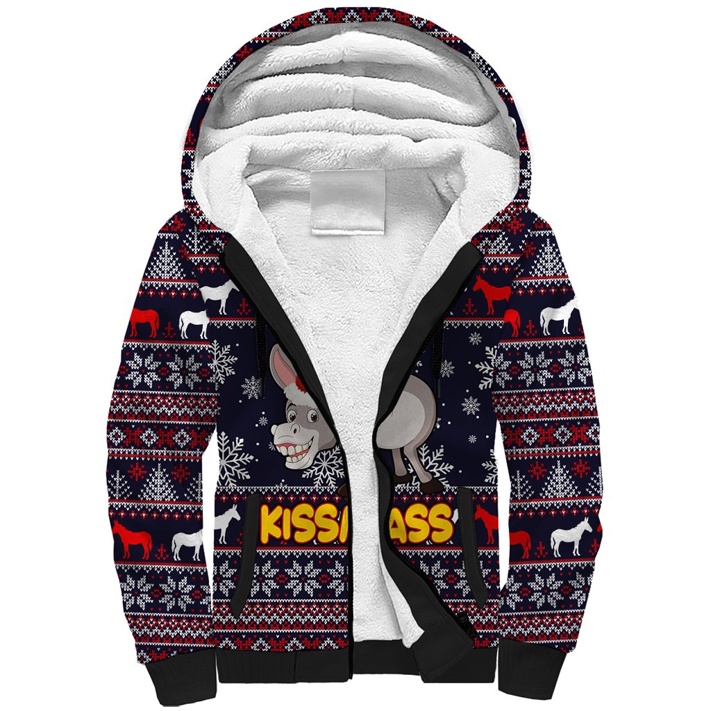 Funny Donkeys Christmas Sherpa Hoodie Merry Kissmyass - Wonder Print Shop