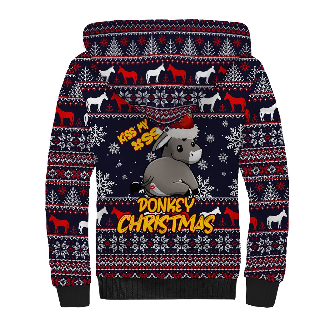 Funny Donkeys Christmas Sherpa Hoodie Merry Kissmyass - Wonder Print Shop
