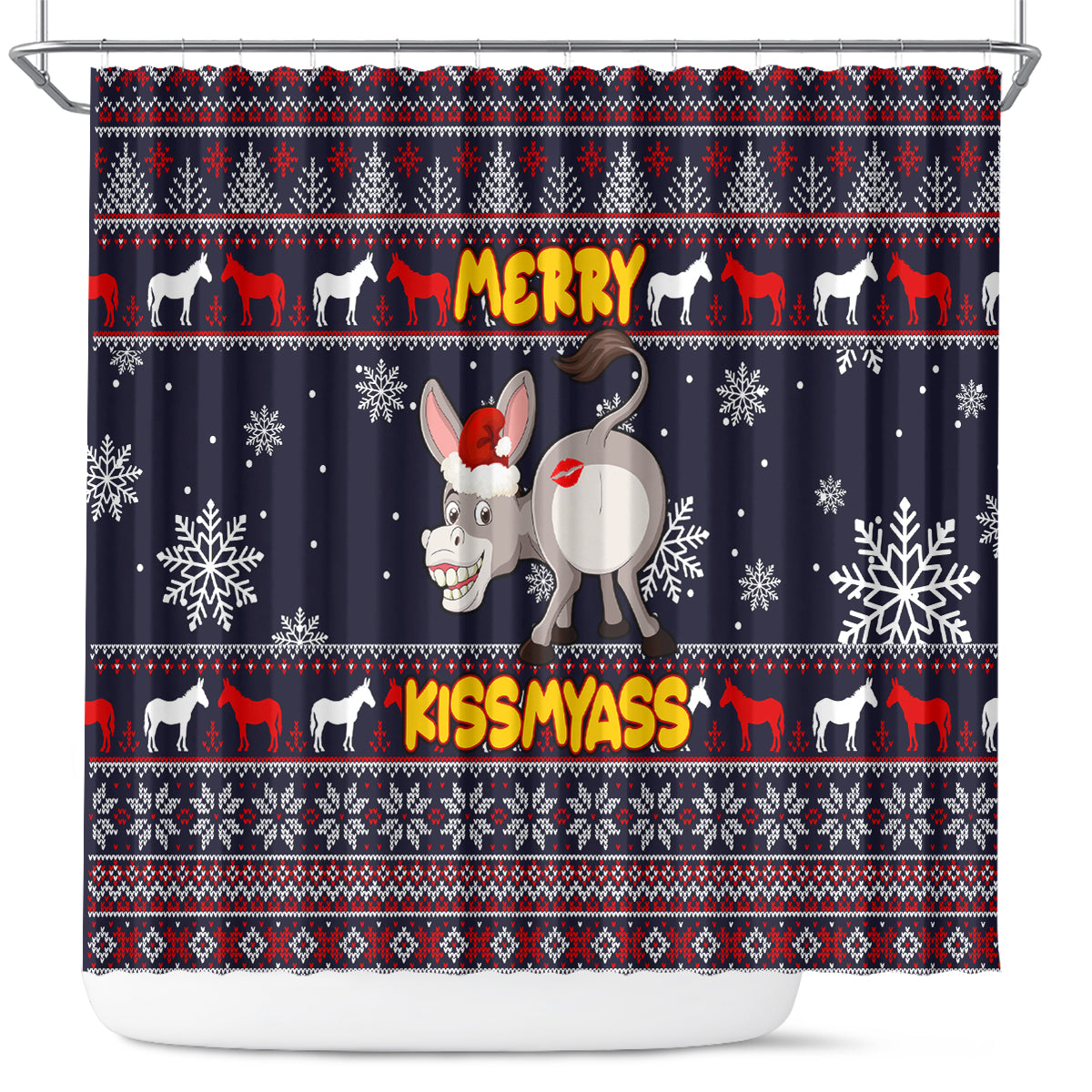 funny-donkeys-christmas-shower-curtain-merry-kissmyass