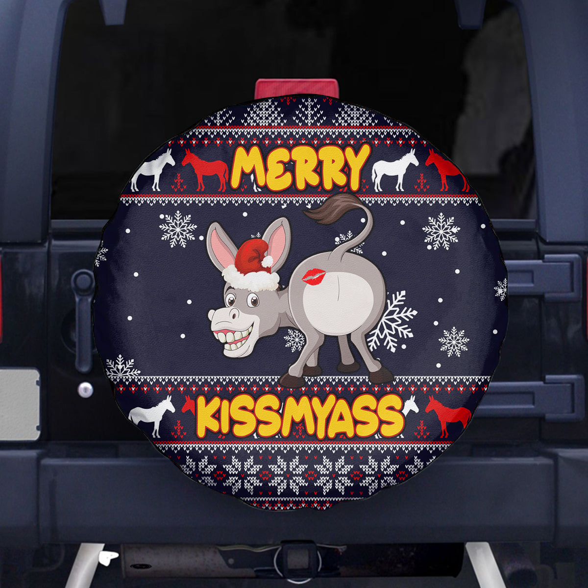 Funny Donkeys Christmas Spare Tire Cover Merry Kissmyass - Wonder Print Shop