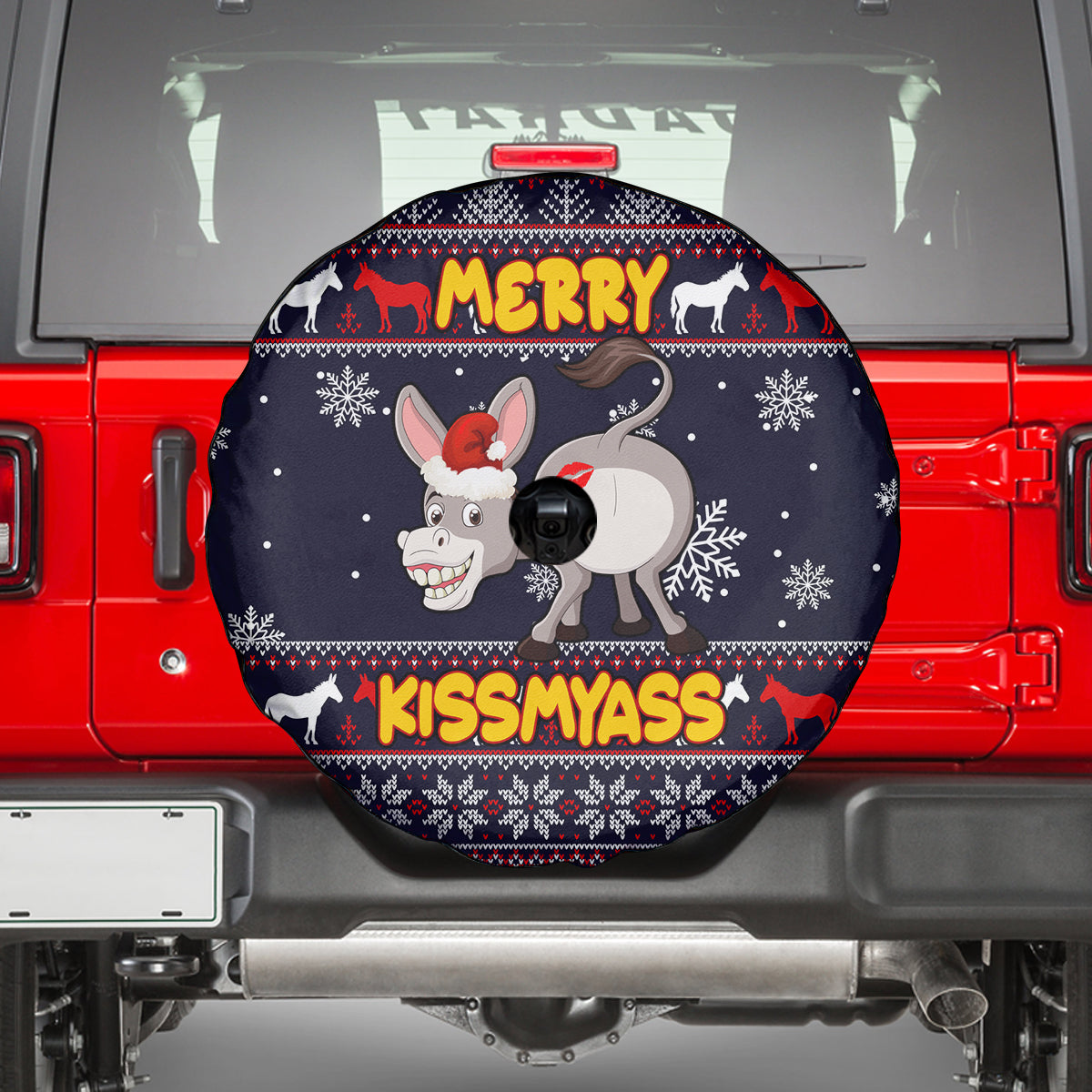 Funny Donkeys Christmas Spare Tire Cover Merry Kissmyass - Wonder Print Shop