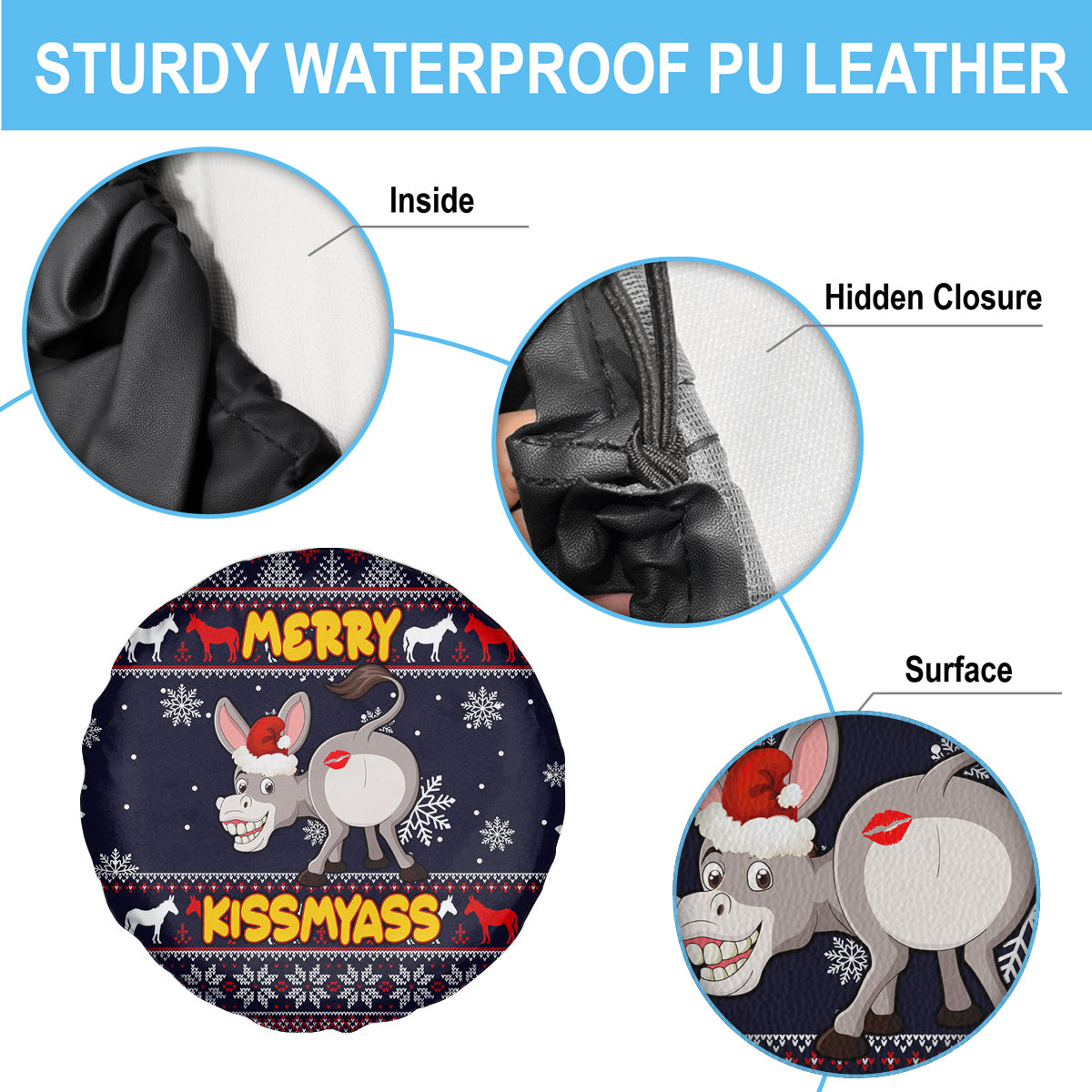 Funny Donkeys Christmas Spare Tire Cover Merry Kissmyass - Wonder Print Shop