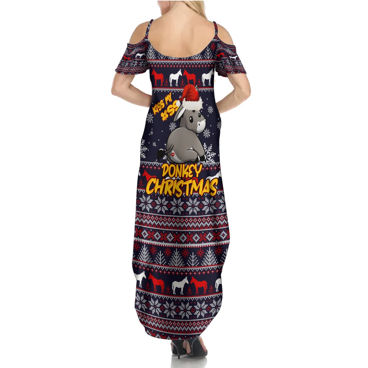 Funny Donkeys Christmas Summer Maxi Dress Merry Kissmyass - Wonder Print Shop