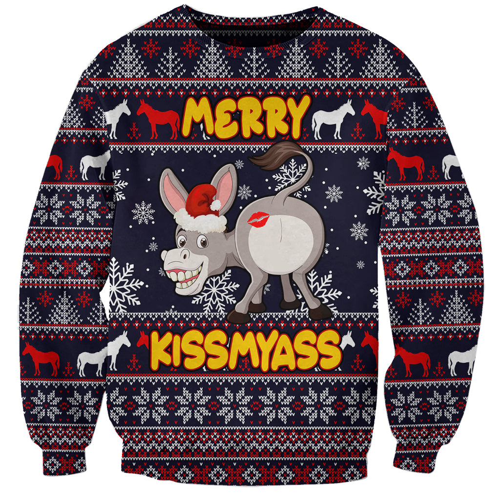 Funny Donkeys Christmas Sweatshirt Merry Kissmyass - Wonder Print Shop