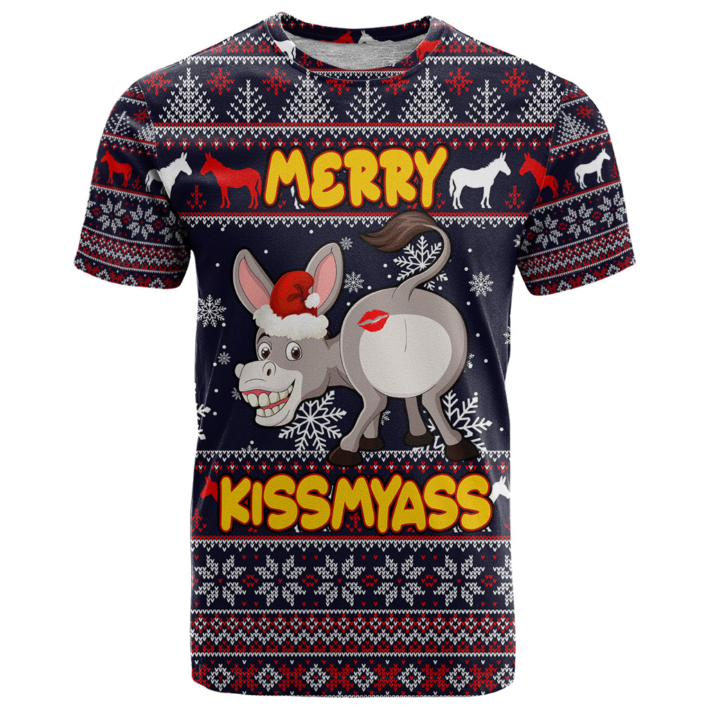 Funny Donkeys Christmas T Shirt Merry Kissmyass - Wonder Print Shop