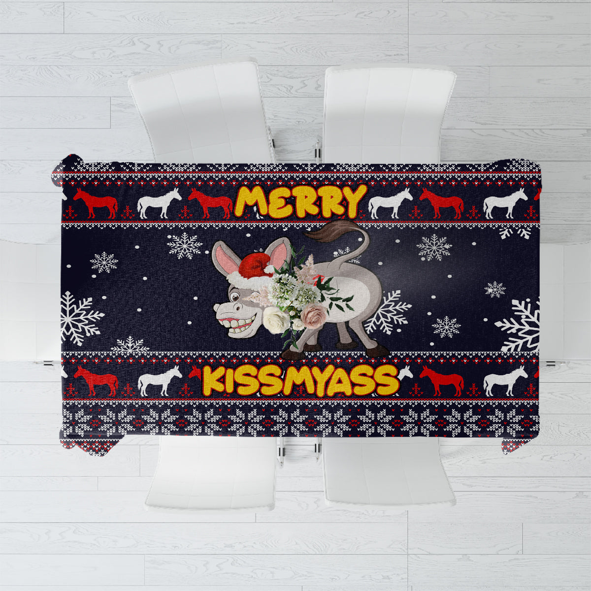 Funny Donkeys Christmas Tablecloth Merry Kissmyass - Wonder Print Shop