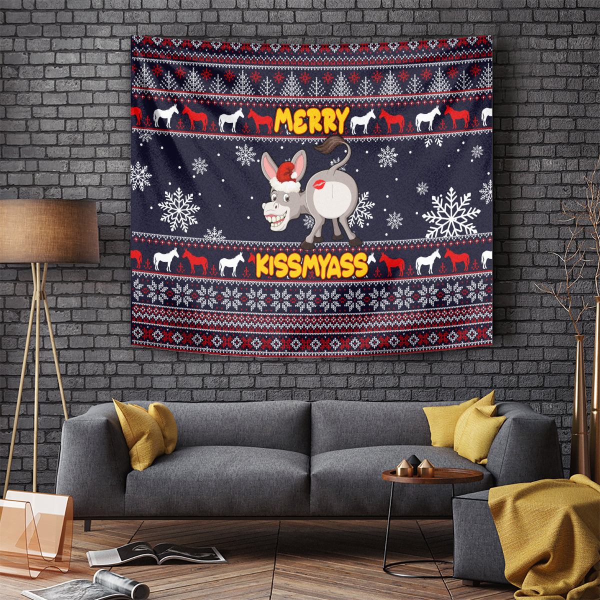Funny Donkeys Christmas Tapestry Merry Kissmyass - Wonder Print Shop