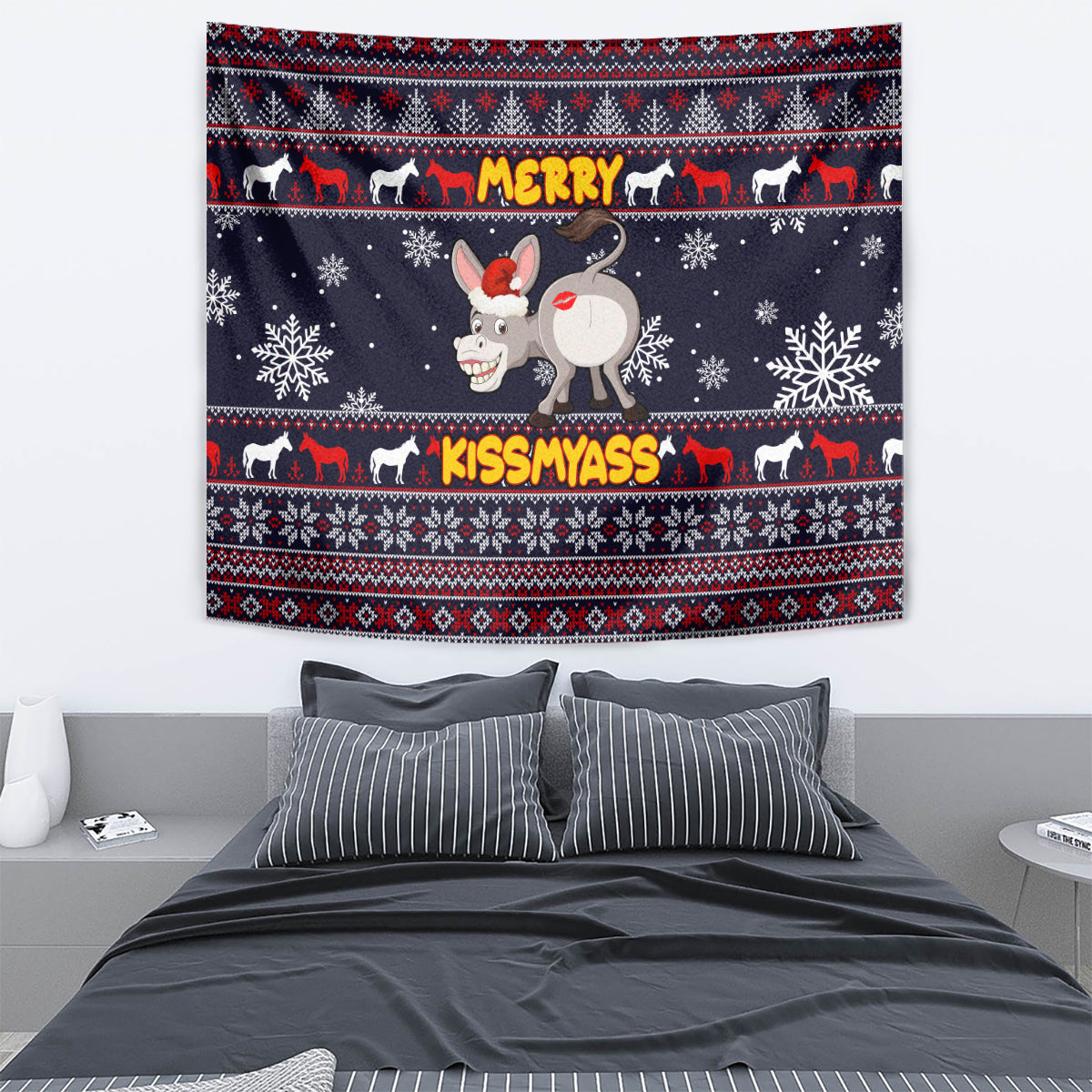 Funny Donkeys Christmas Tapestry Merry Kissmyass - Wonder Print Shop