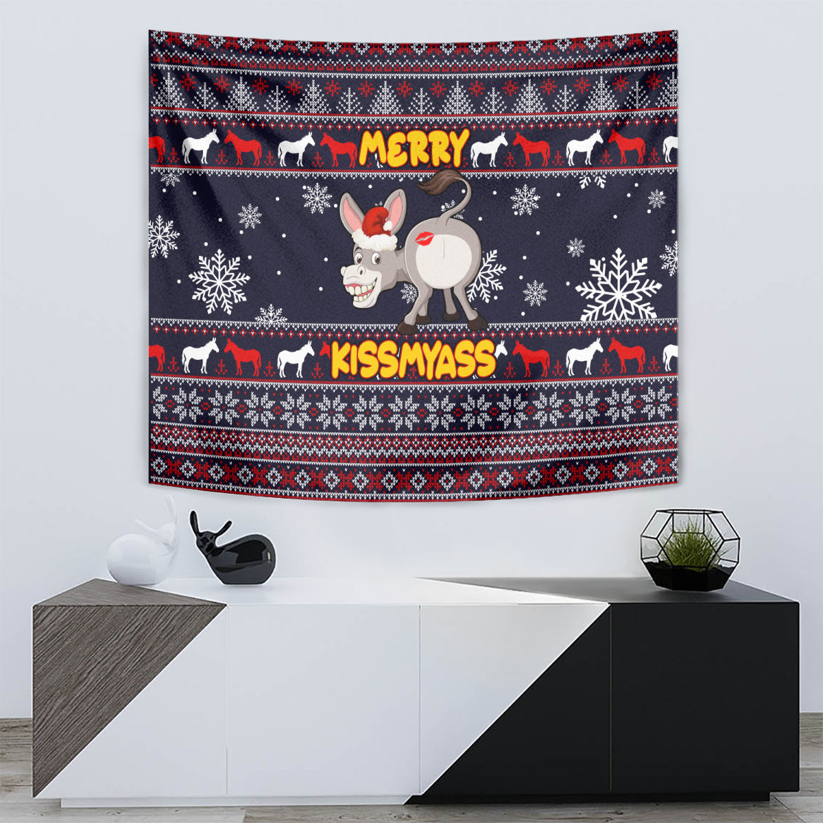 Funny Donkeys Christmas Tapestry Merry Kissmyass - Wonder Print Shop