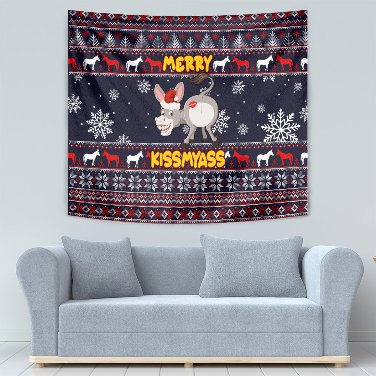 Funny Donkeys Christmas Tapestry Merry Kissmyass - Wonder Print Shop