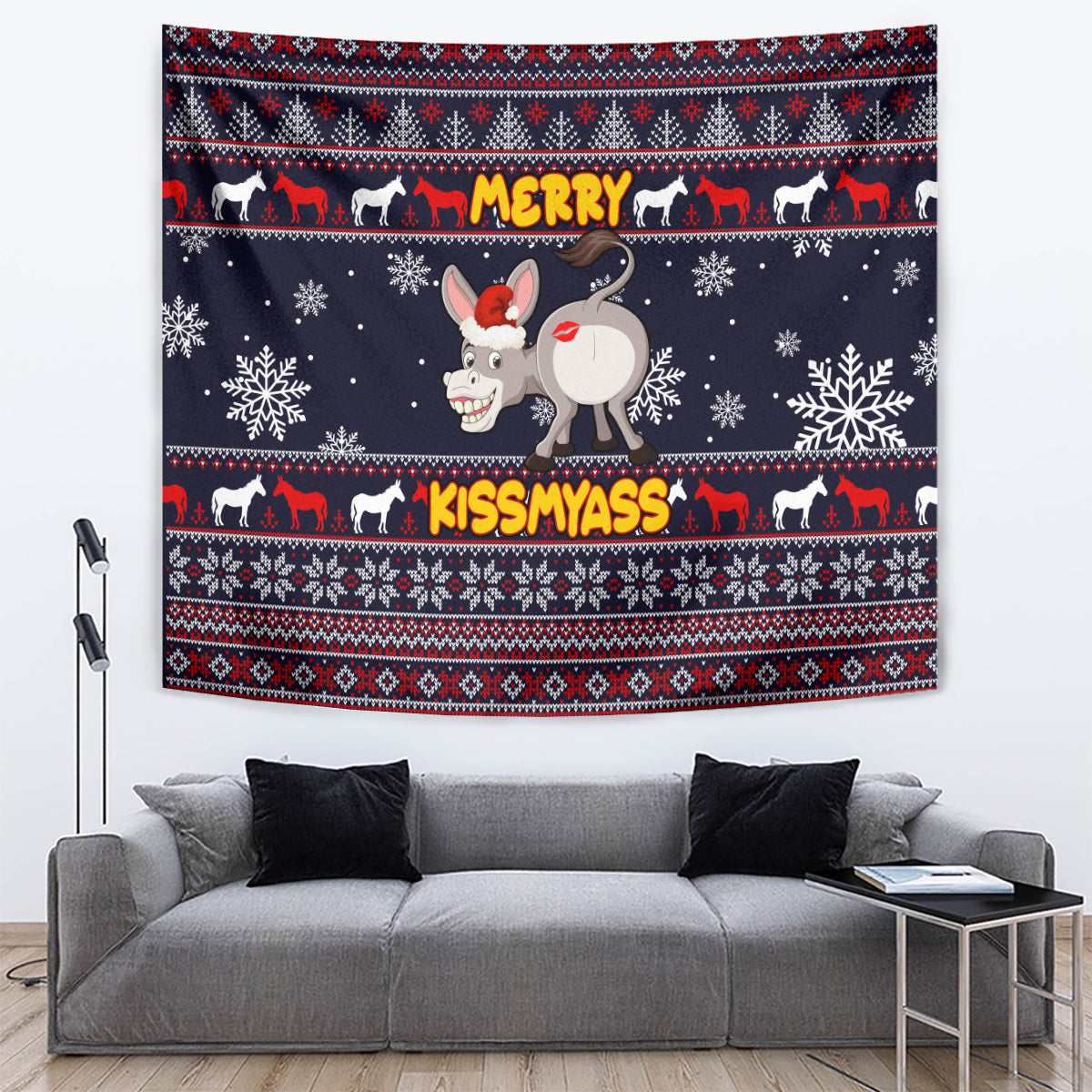 Funny Donkeys Christmas Tapestry Merry Kissmyass - Wonder Print Shop