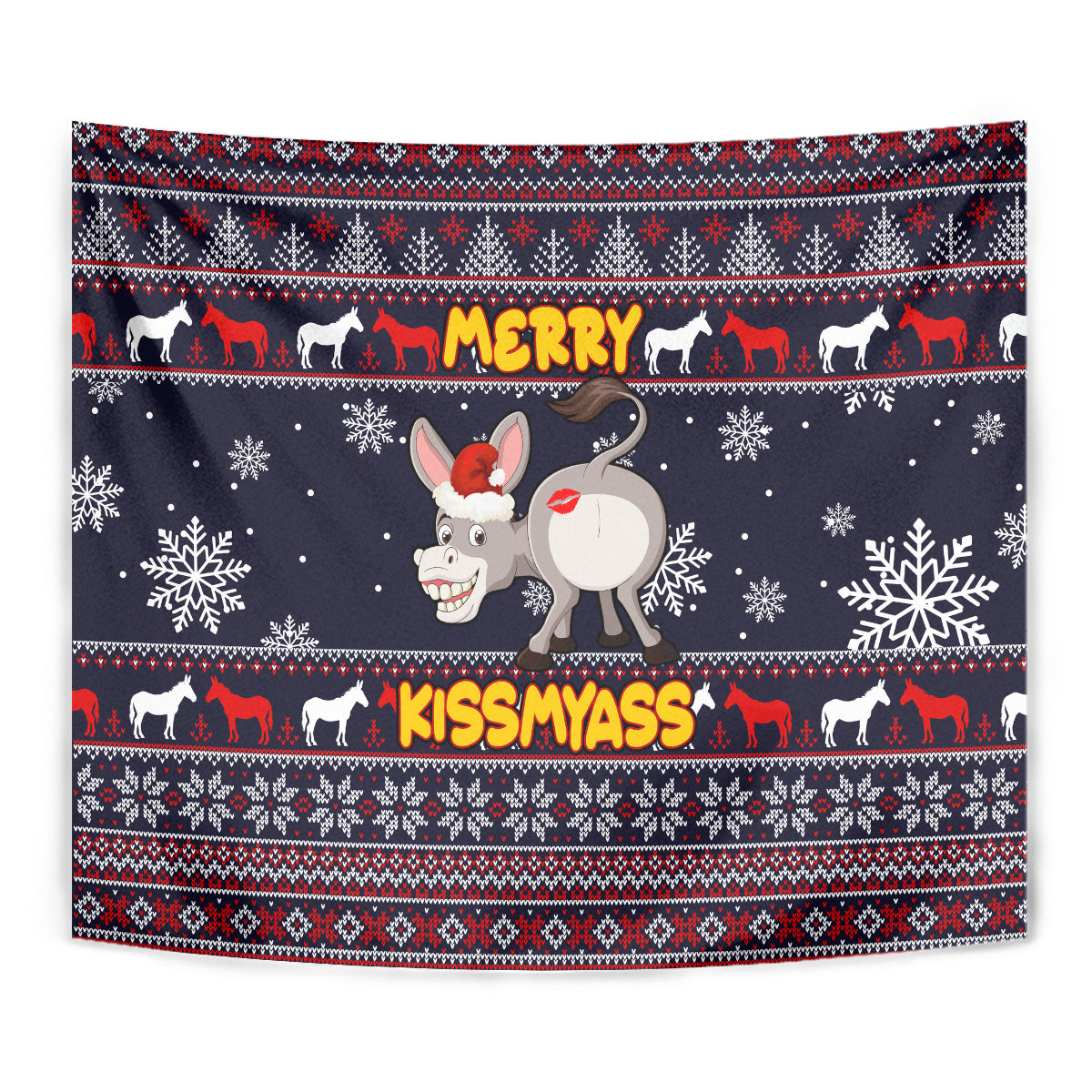 Funny Donkeys Christmas Tapestry Merry Kissmyass - Wonder Print Shop