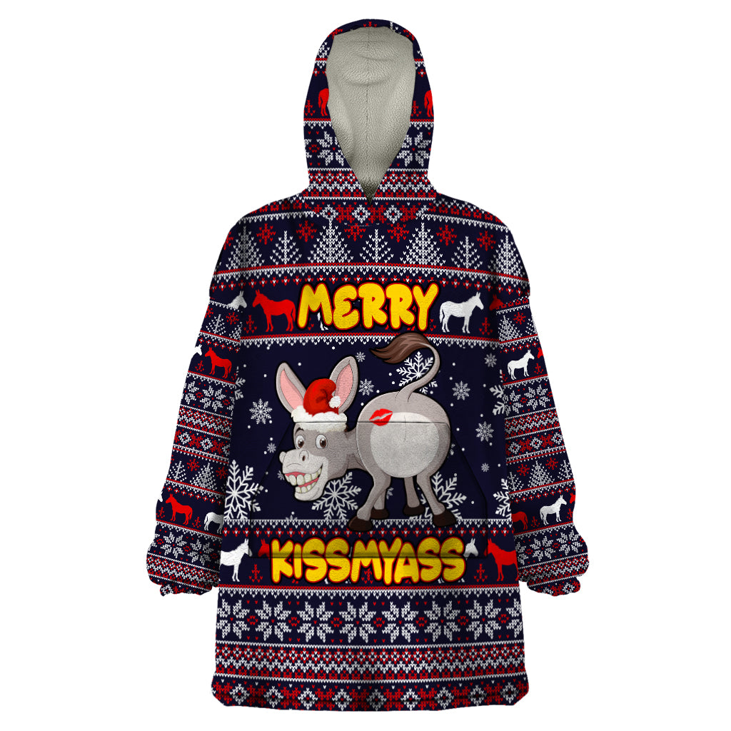 Funny Donkeys Christmas Wearable Blanket Hoodie Merry Kissmyass - Wonder Print Shop