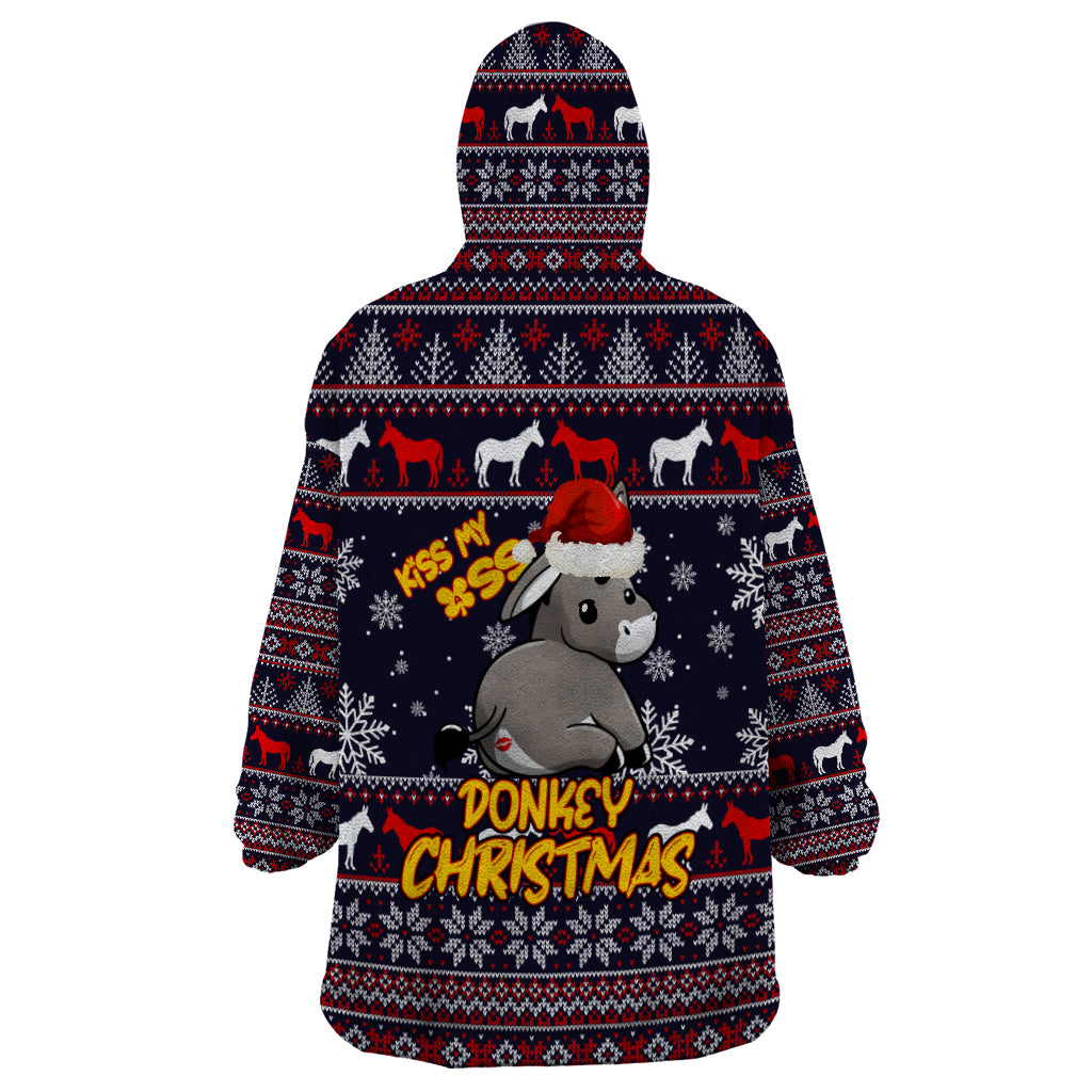 Funny Donkeys Christmas Wearable Blanket Hoodie Merry Kissmyass - Wonder Print Shop
