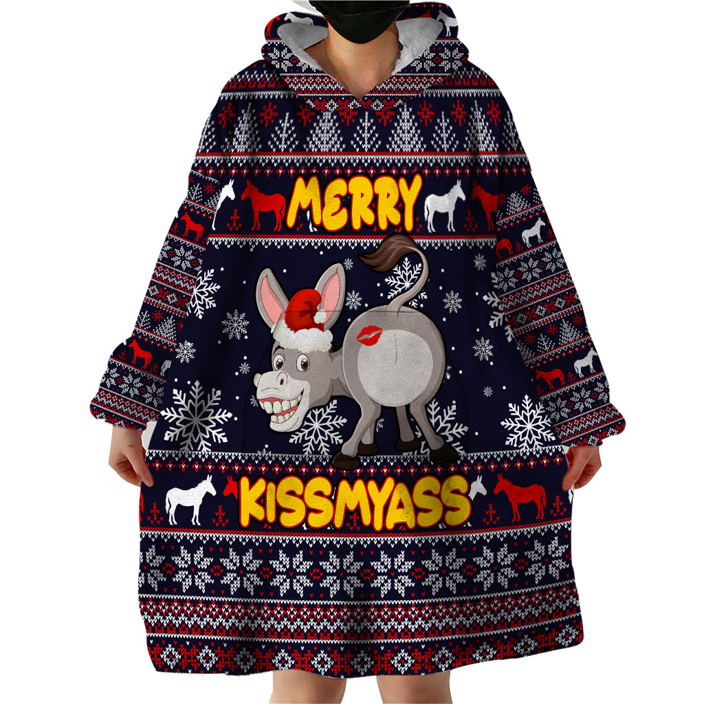 Funny Donkeys Christmas Wearable Blanket Hoodie Merry Kissmyass - Wonder Print Shop