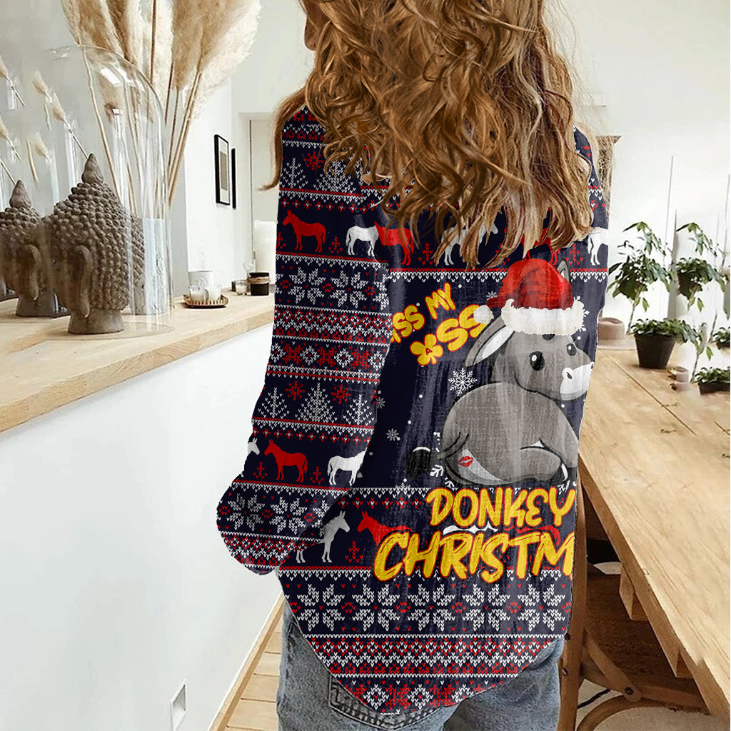 Funny Donkeys Christmas Women Casual Shirt Merry Kissmyass - Wonder Print Shop