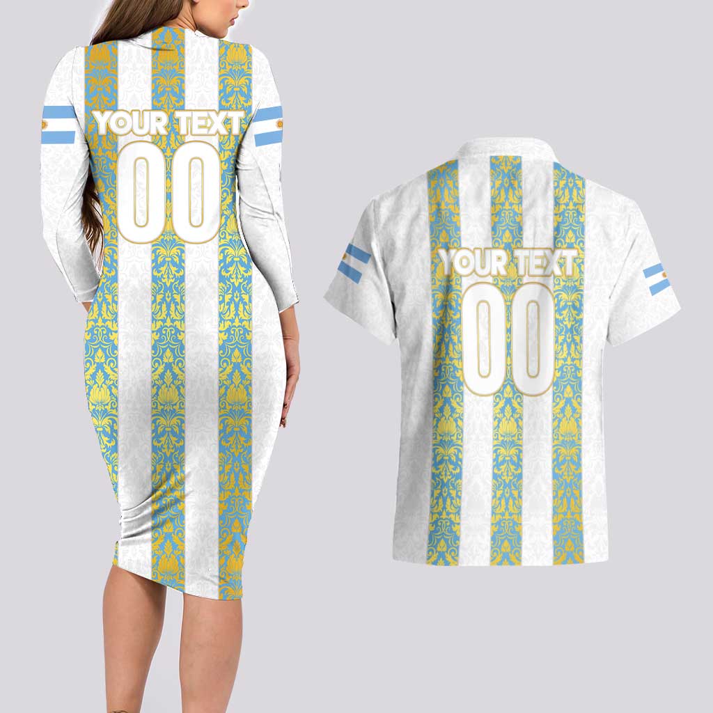Argentina Football 2024 Couples Matching Long Sleeve Bodycon Dress and Hawaiian Shirt The White and Sky Blue - Wonder Print Shop