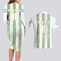 Argentina Football 2024 Couples Matching Long Sleeve Bodycon Dress and Hawaiian Shirt The White and Sky Blue - Wonder Print Shop