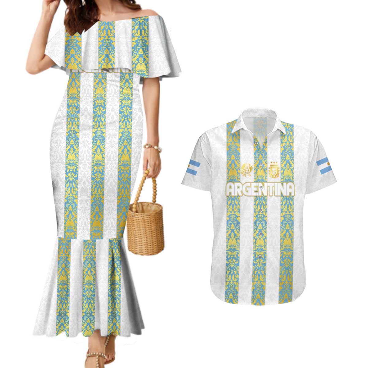 Argentina Football 2024 Couples Matching Mermaid Dress and Hawaiian Shirt The White and Sky Blue - Wonder Print Shop