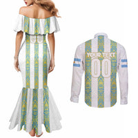 Argentina Football 2024 Couples Matching Mermaid Dress and Long Sleeve Button Shirt The White and Sky Blue