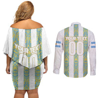 Argentina Football 2024 Couples Matching Off Shoulder Short Dress and Long Sleeve Button Shirt The White and Sky Blue - Wonder Print Shop