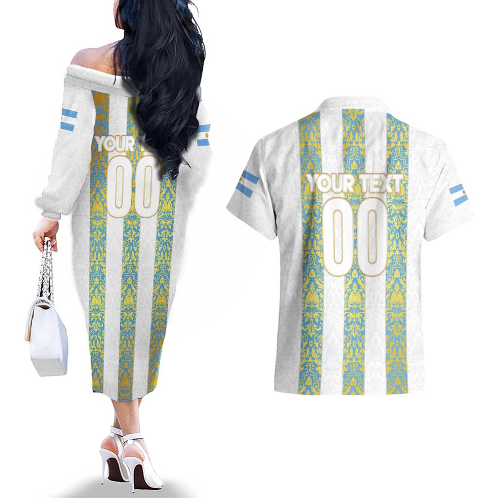Argentina Football 2024 Couples Matching Off The Shoulder Long Sleeve Dress and Hawaiian Shirt The White and Sky Blue - Wonder Print Shop