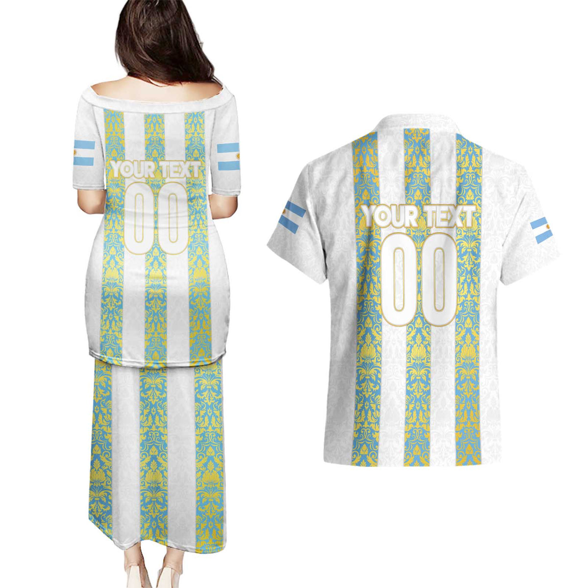 Argentina Football 2024 Couples Matching Puletasi and Hawaiian Shirt The White and Sky Blue - Wonder Print Shop